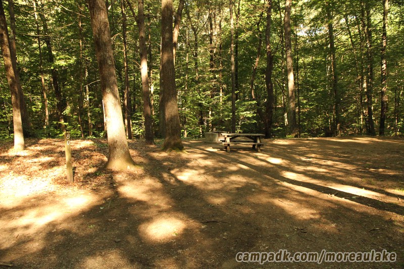 Campsite Photo of Site 80 at Moreau Lake State Park, New York - Looking at Site from Road Sign Visible