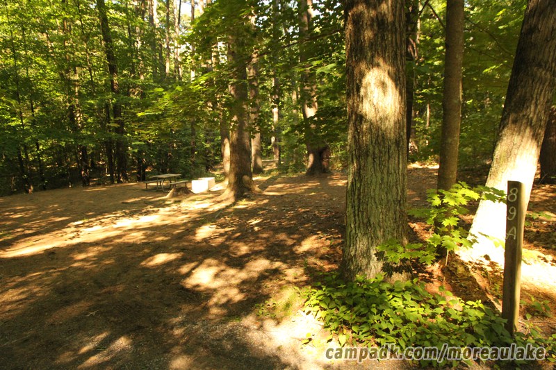 Campsite Photo of Site 89A at Moreau Lake State Park, New York - Looking at Site from Road Sign Visible