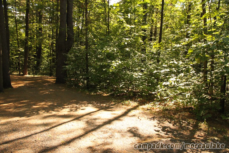 Campsite Photo of Site 32 at Moreau Lake State Park, New York - Looking at Site from Road Sign Visible