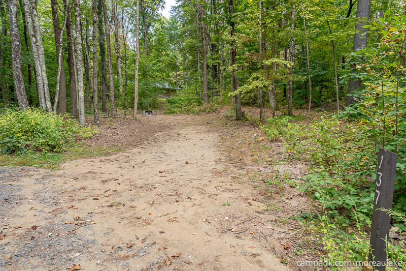 Campsite Photo of Site 137 at Moreau Lake State Park, New York - Looking at Site from Road Sign Visible