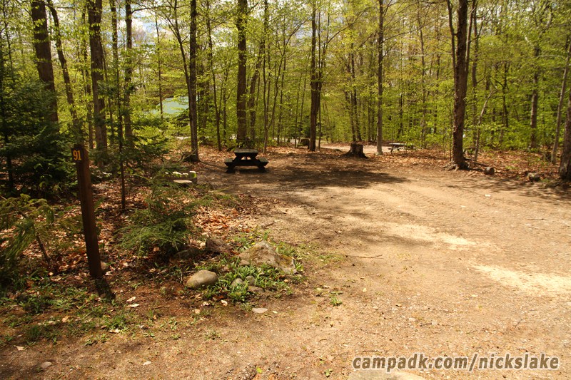 Campsite Photo of Site 91 at Nicks Lake Campground, New York - Looking at Site from Road Sign Visible