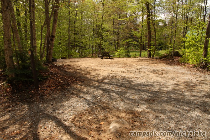Campsite Photo of Site 86 at Nicks Lake Campground, New York - Looking at Site from Road Sign Visible