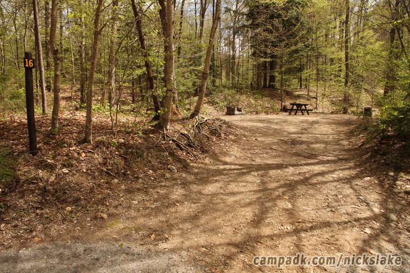Campsite Photo of Site 16 at Nicks Lake Campground, New York - Looking at Site from Road Sign Visible