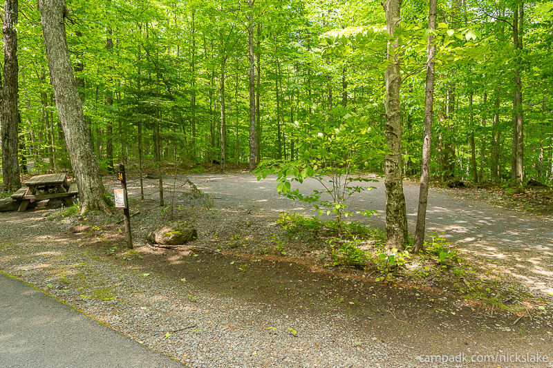 Campsite Photo of Site 34 at Nicks Lake Campground, New York - Looking at Site from Road Sign Visible