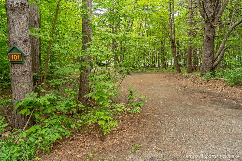 Campsite Photo of Site 101 at Northampton Beach Campground, New York - Looking at Site from Road Sign Visible