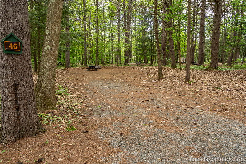 Campsite Photo of Site 46 at Northampton Beach Campground, New York - Looking at Site from Road Sign Visible