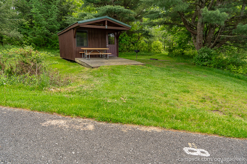 Campsite Photo of Site 8 at Oquaga Creek State Park, New York - Looking at Site from Road Sign Visible