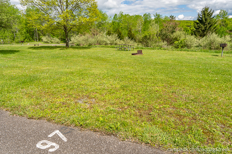 Campsite Photo of Site 97 at Oquaga Creek State Park, New York - Looking at Site from Road Sign Visible