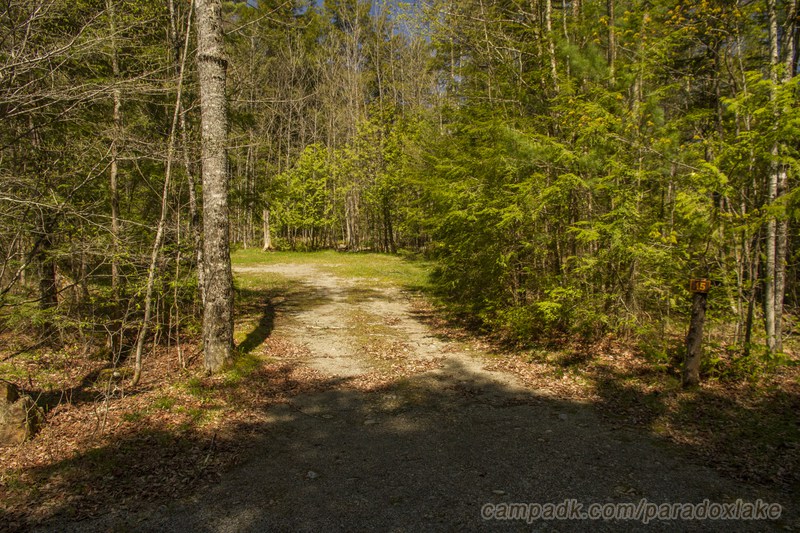 Campsite Photo of Site 15 at Paradox Lake Campground, New York - Looking at Site from Road Sign Visible