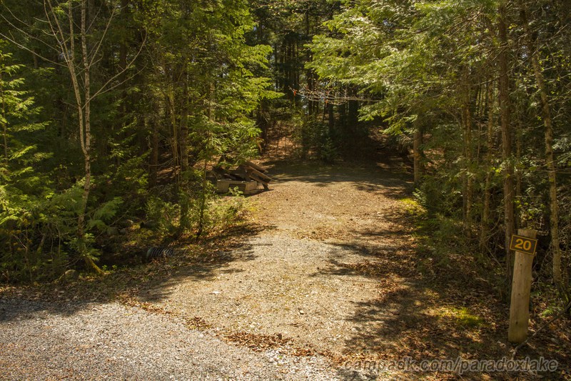 Campsite Photo of Site 20 at Paradox Lake Campground, New York - Looking at Site from Road Sign Visible