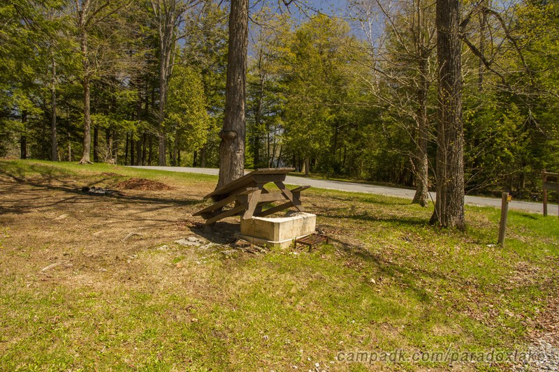 Campsite Photo of Site 40 at Paradox Lake Campground, New York - Looking at Site from Road Sign Visible