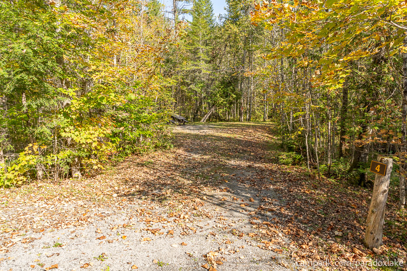 Campsite Photo of Site 4 at Paradox Lake Campground, New York - Looking at Site from Road Sign Visible