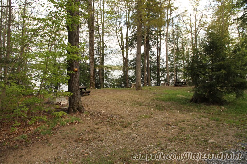 Campsite Photo of Site F10 at Piseco Lake Campground, New York - Looking at Site from Road Sign Visible