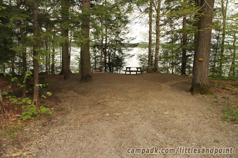 Campsite Photo of Site 21 at Piseco Lake Campground, New York - Looking at Site from Road Sign Visible