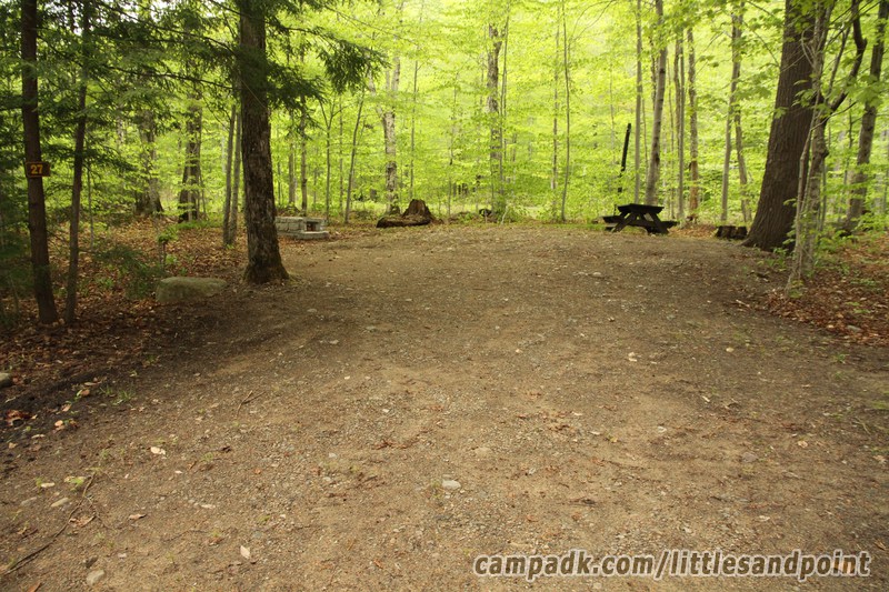Campsite Photo of Site 26 at Piseco Lake Campground, New York - Looking at Site from Road Sign Visible