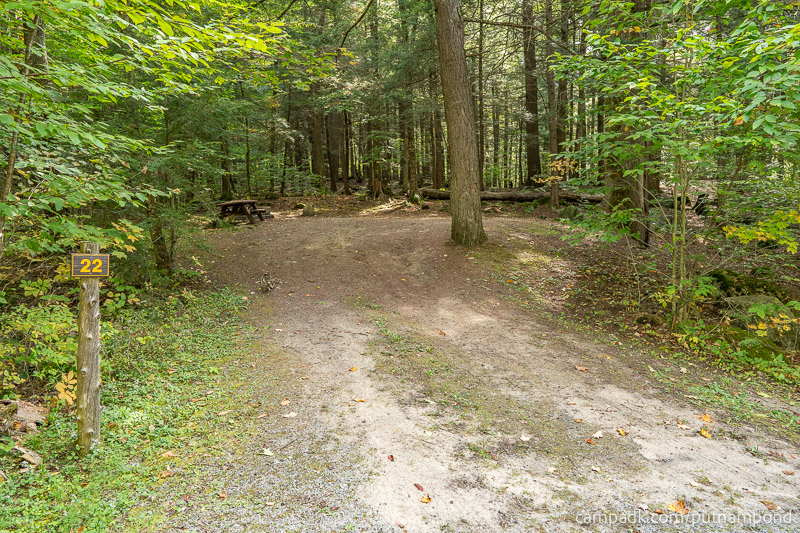 Campsite Photo of Site 22 at Putnam Pond Campground, New York - Looking at Site from Road Sign Visible