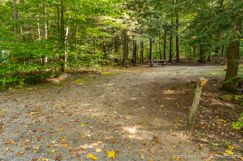 Campsite Photo of Site 23 at Putnam Pond Campground, New York - Looking at Site from Road Sign Visible