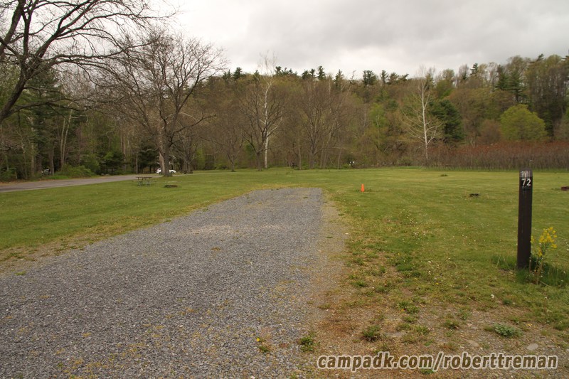 Campsite Photo of Site 72 at Robert H Treman State Park, New York - Looking at Site from Road Sign Visible