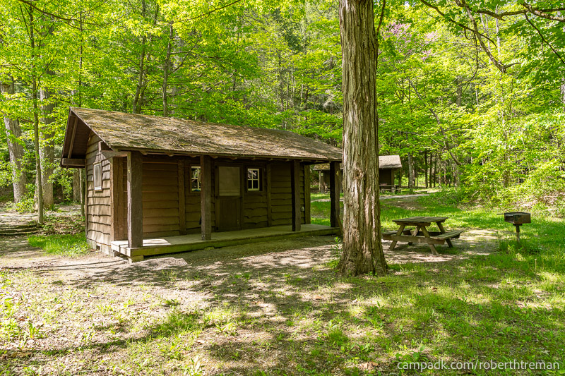 Campsite Photo of Site 4 at Robert H Treman State Park, New York - Looking at Site from Road Sign Visible