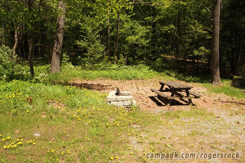 Campsite Photo of Site 5 at Rogers Rock Campground, New York - Looking at Site from Road Sign Visible