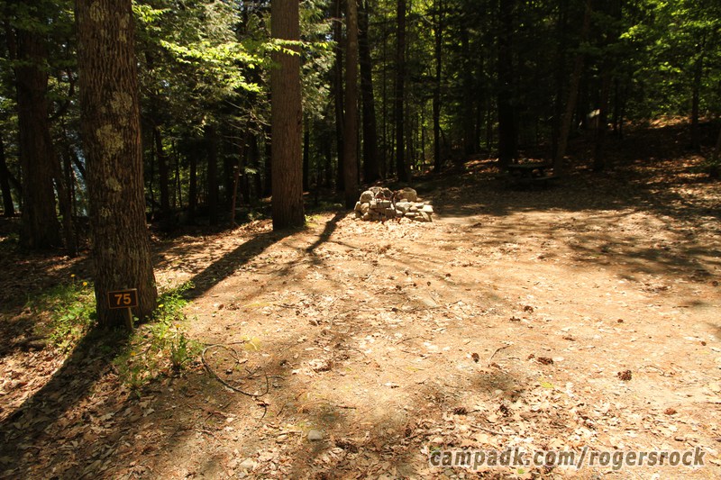 Campsite Photo of Site 75 at Rogers Rock Campground, New York - Looking at Site from Road Sign Visible