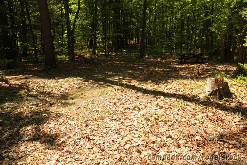 Campsite Photo of Site 123 at Rogers Rock Campground, New York - Looking at Site from Road Sign Visible