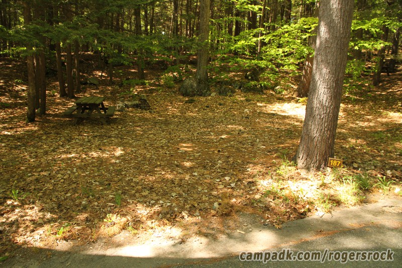 Campsite Photo of Site 187 at Rogers Rock Campground, New York - Looking at Site from Road Sign Visible
