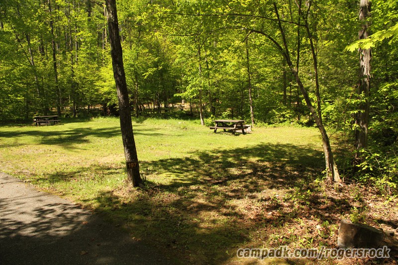 Campsite Photo of Site 197 at Rogers Rock Campground, New York - Looking at Site from Road Sign Visible