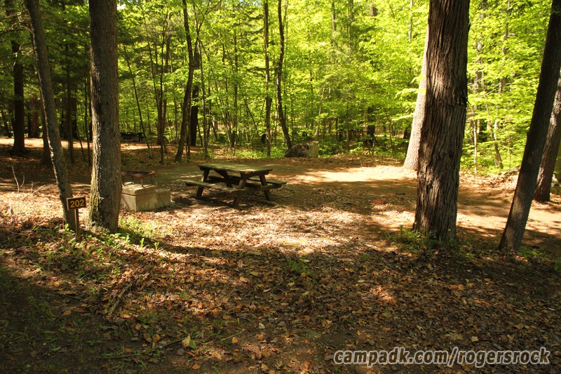Campsite Photo of Site 202 at Rogers Rock Campground, New York - Looking at Site from Road Sign Visible