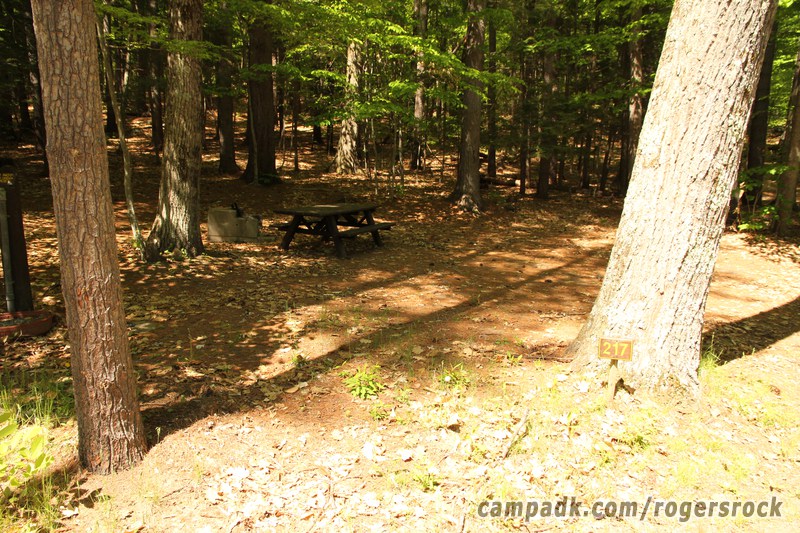 Campsite Photo of Site 217 at Rogers Rock Campground, New York - Looking at Site from Road Sign Visible