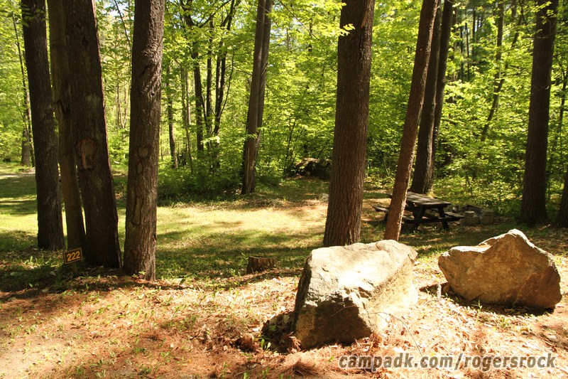 Campsite Photo of Site 222 at Rogers Rock Campground, New York - Looking at Site from Road Sign Visible