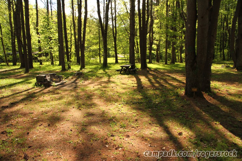 Campsite Photo of Site 158 at Rogers Rock Campground, New York - Looking at Site from Road Sign Visible