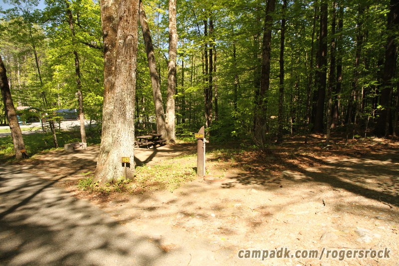 Campsite Photo of Site 153 at Rogers Rock Campground, New York - Looking at Site from Road Sign Visible