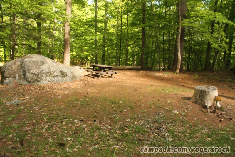 Campsite Photo of Site 270 at Rogers Rock Campground, New York - Looking at Site from Road Sign Visible