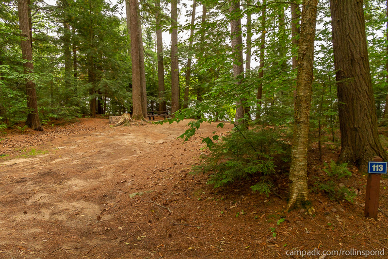 Campsite Photo of Site 113 at Rollins Pond Campground, New York - Looking at Site from Road Sign Visible