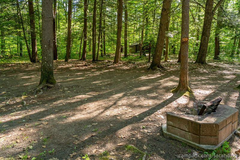 Campsite Photo of Site 129 at Sacandaga Campground, New York - Looking at Site from Road Sign Visible