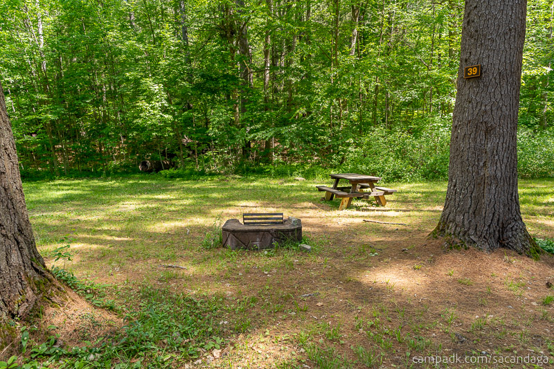 Campsite Photo of Site 39 at Sacandaga Campground, New York - Looking at Site from Road Sign Visible