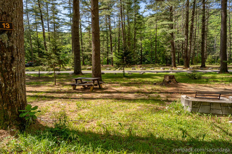 Campsite Photo of Site 13 at Sacandaga Campground, New York - Looking at Site from Road Sign Visible