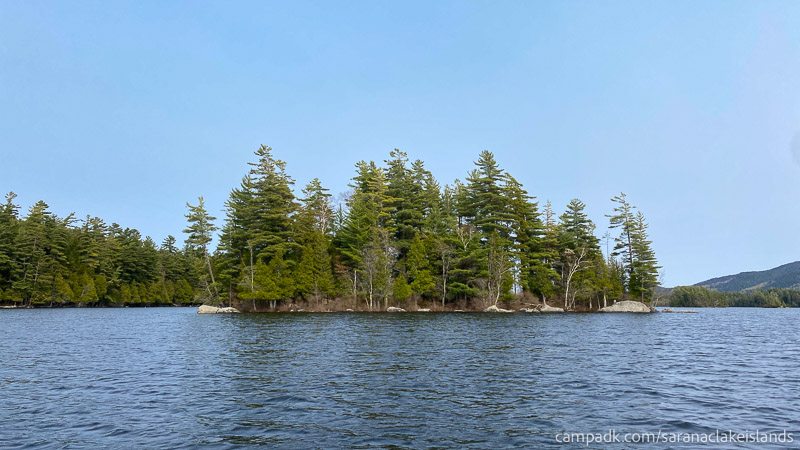 Campsite Photo of Site 75 at Saranac Lake Islands Campground, New York - View From Water on Approach
