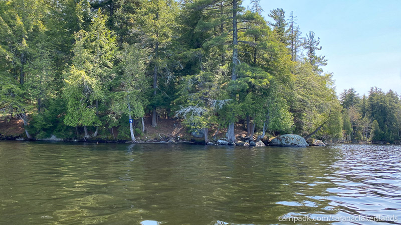 Campsite Photo of Site 70 at Saranac Lake Islands Campground, New York - View From Water on Approach