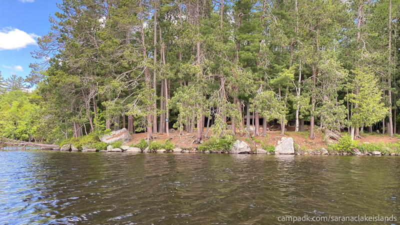 Campsite Photo of Site 39 at Saranac Lake Islands Campground, New York - View From Water on Approach