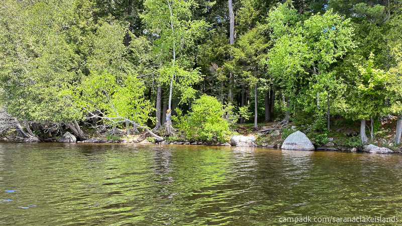 Campsite Photo of Site 41 at Saranac Lake Islands Campground, New York - View From Water on Approach