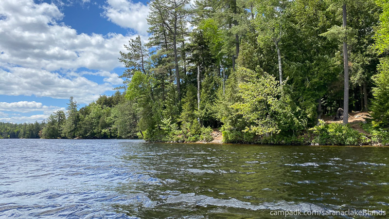 Campsite Photo of Site 43 at Saranac Lake Islands Campground, New York - View From Water on Approach