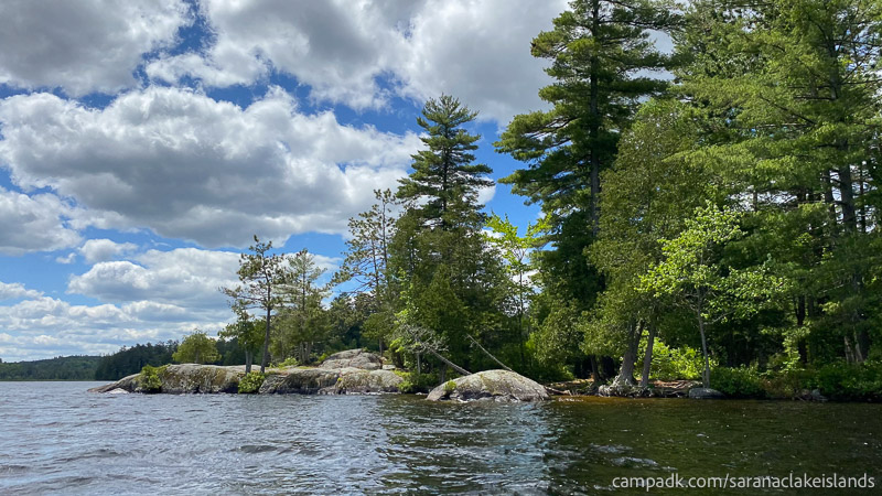 Campsite Photo of Site 45 at Saranac Lake Islands Campground, New York - View From Water on Approach