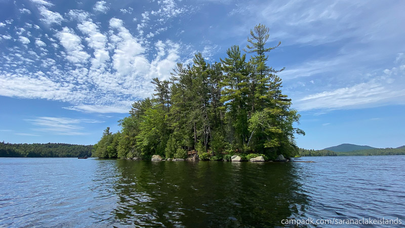 Campsite Photo of Site 6 at Saranac Lake Islands Campground, New York - View From Water on Approach