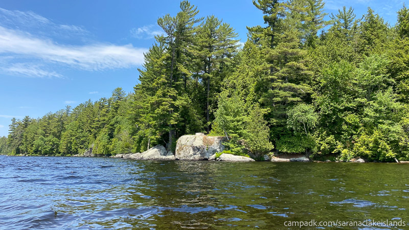 Campsite Photo of Site 2 at Saranac Lake Islands Campground, New York - View From Water on Approach