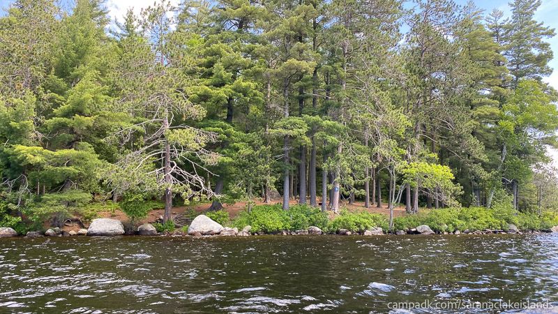Campsite Photo of Site 3 at Saranac Lake Islands Campground, New York - View From Water on Approach