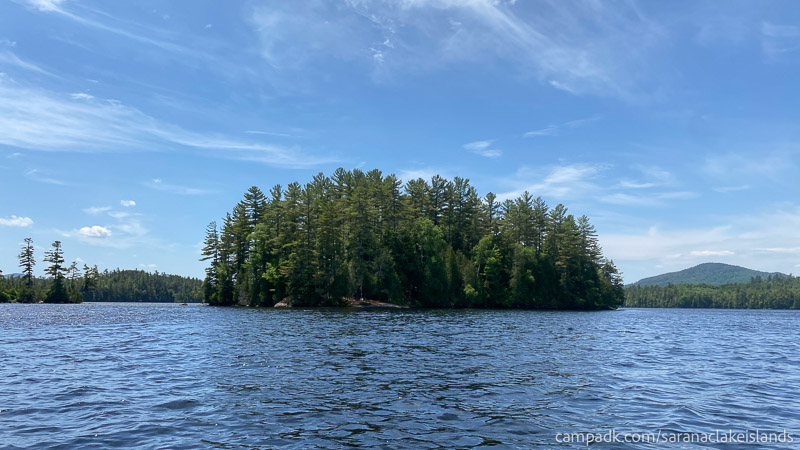 Campsite Photo of Site 14 at Saranac Lake Islands Campground, New York - View From Water on Approach