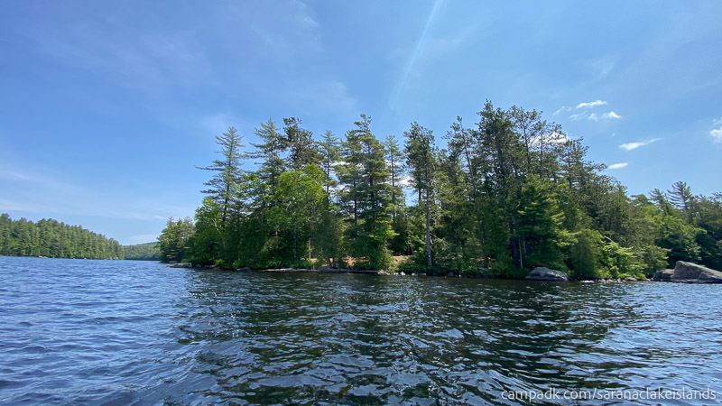 Campsite Photo of Site 8 at Saranac Lake Islands Campground, New York - View From Water on Approach
