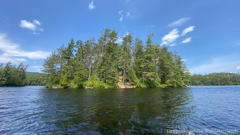 Campsite Photo of Site 22 at Saranac Lake Islands Campground, New York - View From Water on Approach